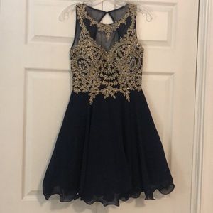 Blue and gold cocktail dress